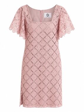 JS Collections Pale Mauve Floral Embroidered Lace Cocktail Dress Size 14 NWT